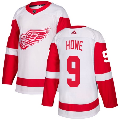Adidas Red Wings #9 Gordie Howe White Road Authentic Stitched Youth NHL Jersey